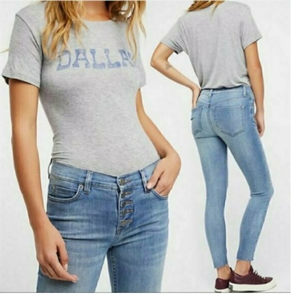 Free People Sz 25 Reagan Jeans In Sky Button Front Light